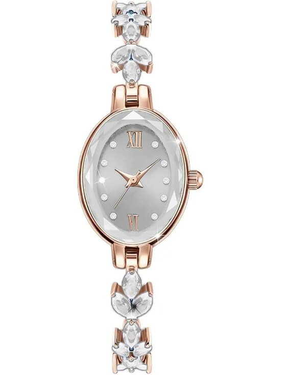 Women Rose Gold White Analog Quartz Petal Casual Bracelet Simulated Luxury Watch